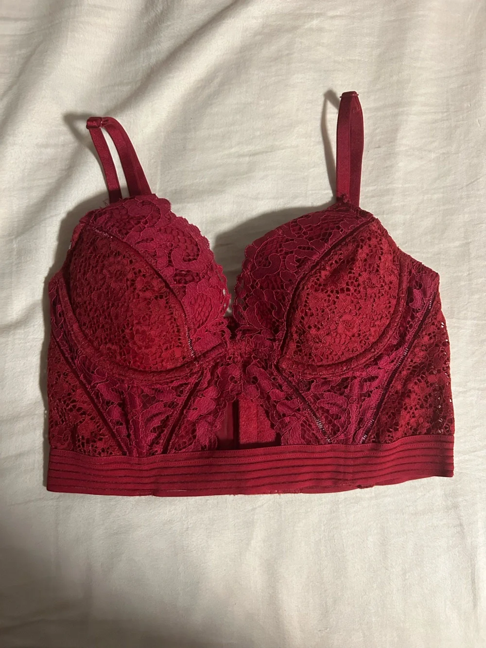 Victoria's Secret Burgundy Lace Longline Keyhole Bra Size 32B